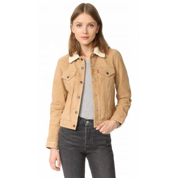 NEW NWT Small S Levi's Dijon Jacket & Coats Suede Sherpa Fur Lined Trucker - Picture 2 of 15